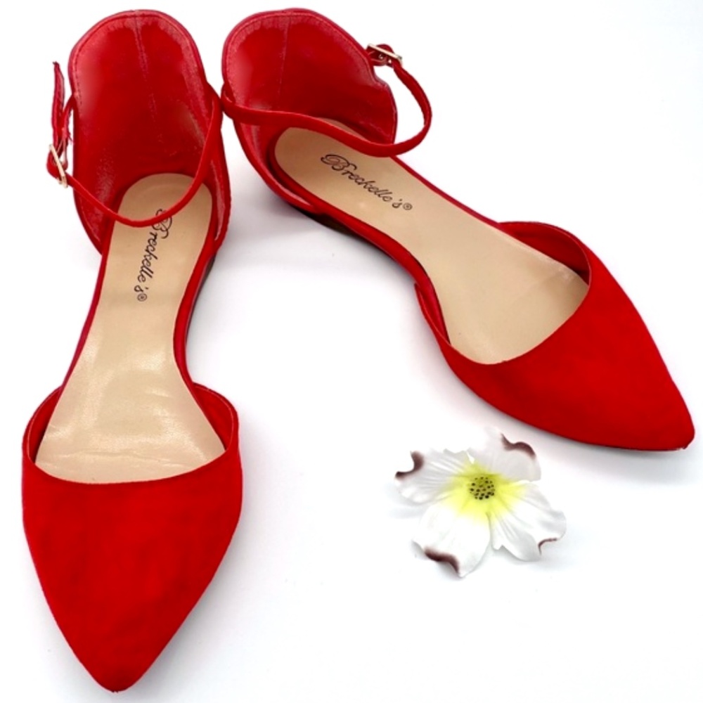 New Red Mary Jane Point Toe Ballet Flats